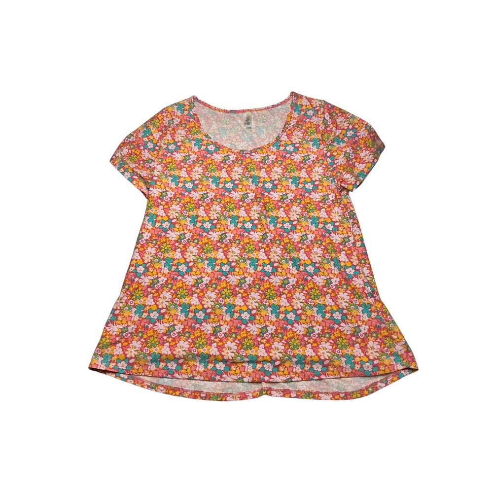 LuLaRoe Floral Print Top Short Sleeve V Neck Casual‎ Comfy Tee Size L